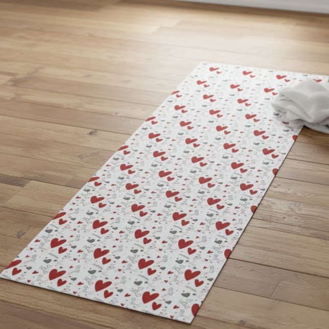 Esterilla De Yoga Corazones de garabato rojos y negros (cute modern red and black hearts yoga mat for yogi women love hand drawn doodles)