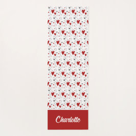 Esterilla De Yoga Corazones de garabatos rojos y negros con monogram