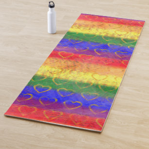 Esterilla De Yoga Corazones de oro, brillantes colores de bandera de
