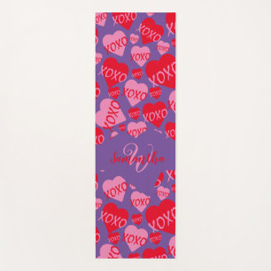 Esterilla De Yoga Corazones de patrón XOXO Amor Rojo Púrpura Monogra
