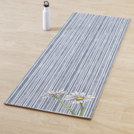 Esterilla De Yoga Cottage Pale Blue Striped Watercolor Daisy