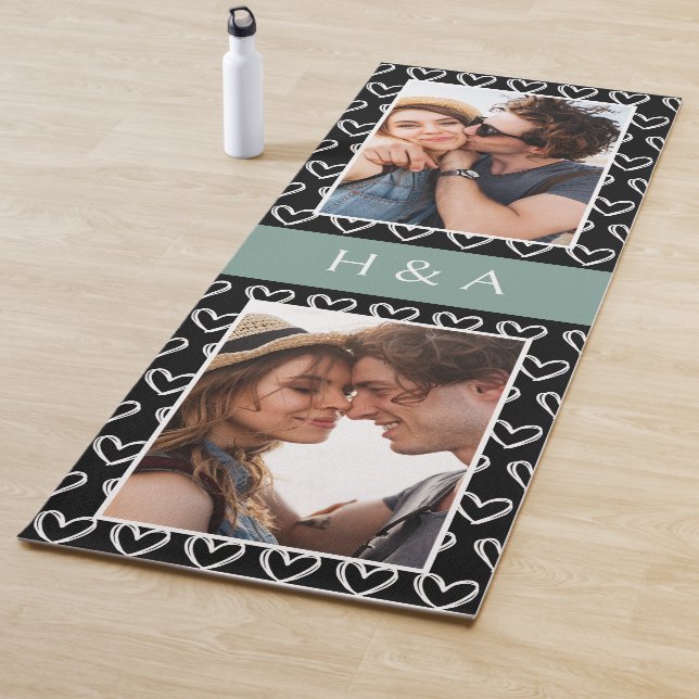 Esterilla De Yoga Create Your Own Photo Collage Sage Green Monogram  (In situ)