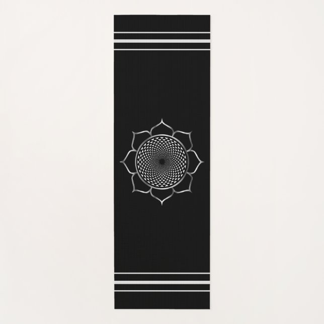 Esterilla De Yoga Crown Chakra Mandala & Lotus sobre negro (Anverso)
