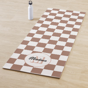 Esterilla De Yoga Cuadrados de damero marrón mocha blanco Monograma 