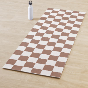 Esterilla De Yoga Cuadrados de damero mocha marrón blanco geométrico