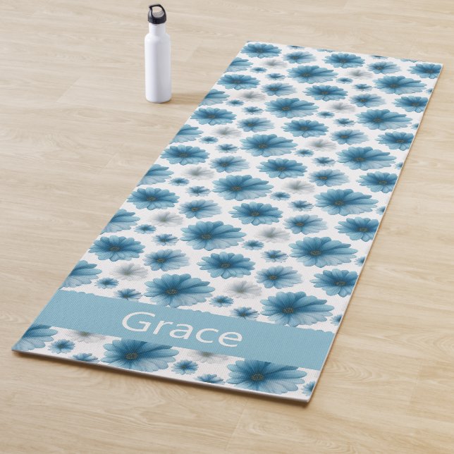 Esterilla De Yoga Custom Blue White Daisy Floral Pattern (In situ)