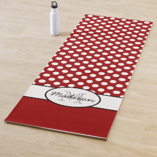 Esterilla De Yoga Cute Rojo Blanco polka puntos patrón retro Monogra