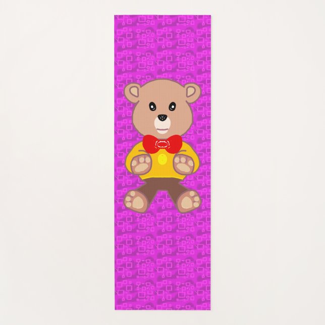 Esterilla De Yoga Cute Teddy Bear on Pink Geometric  (Anverso)