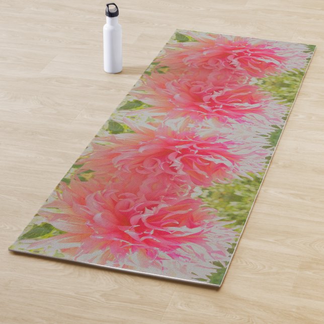 Esterilla De Yoga Dahlia decorativa elegante de coral y rosa (In situ)
