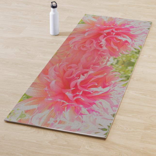 Esterilla De Yoga Dahlia decorativa elegante de coral y rosa (In situ)