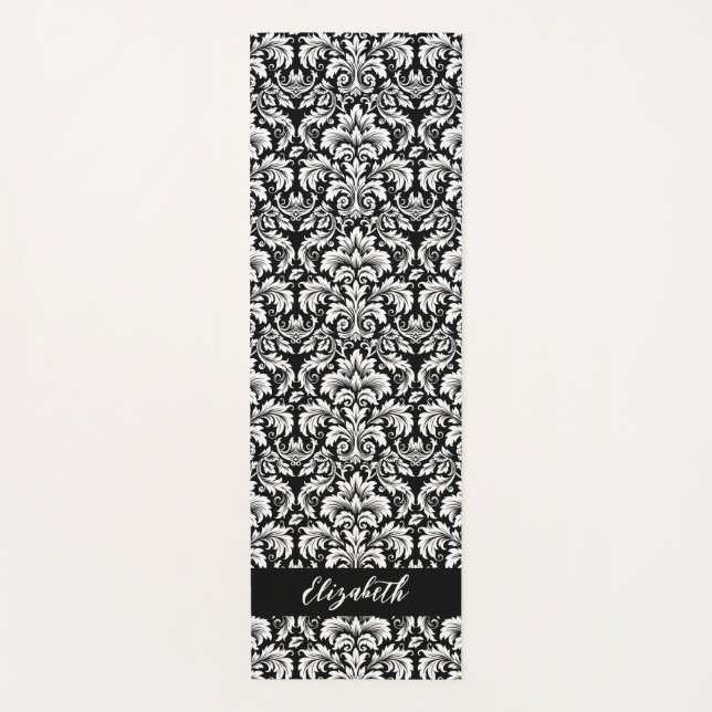 Esterilla De Yoga Damasco blanco negro elegante (Anverso)