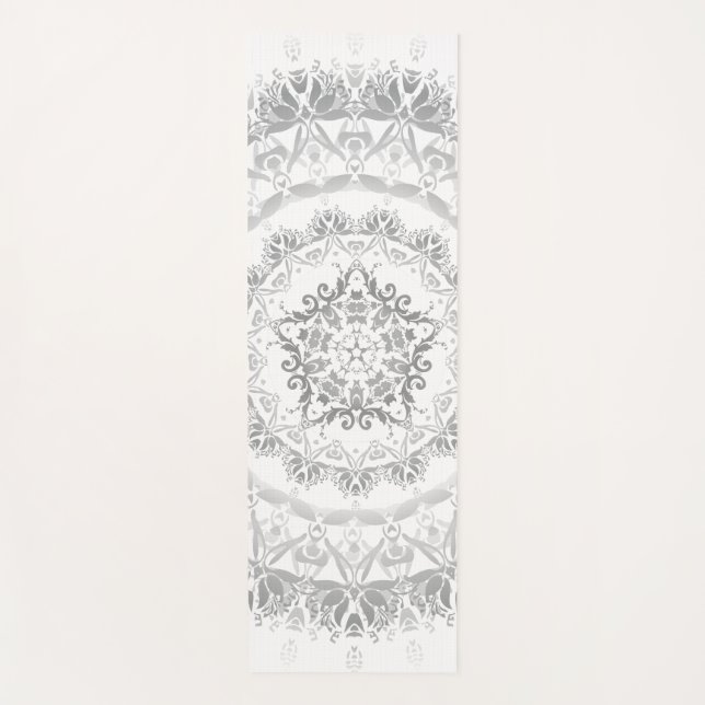 Esterilla De Yoga Damasco de Flora Blanca Gris Mandala (Anverso)