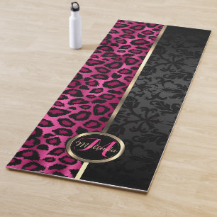 Esterilla De Yoga Damasco negro y estera de yoga de leopardo rosado