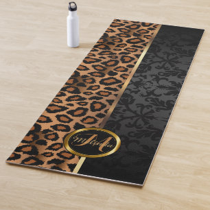 Esterilla De Yoga Damasco negro y leopardo marrón