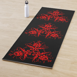 Esterilla De Yoga Damasco Rojo Romántico y Elegante