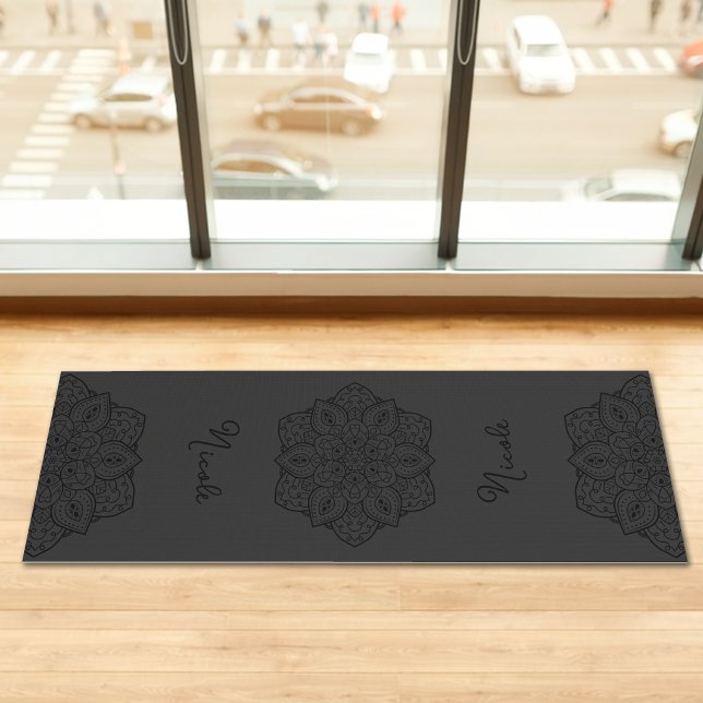 Esterilla De Yoga Dark Gray Beautiful Mandala With Custom Name (Disclaimer: This image is a digital mockup.)