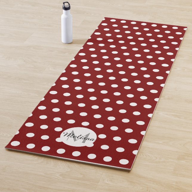 Esterilla De Yoga Dark red and white polka dots pattern Monogram (In situ)