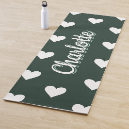 Esterilla De Yoga Dark Sage Green Hearts Personalized Name