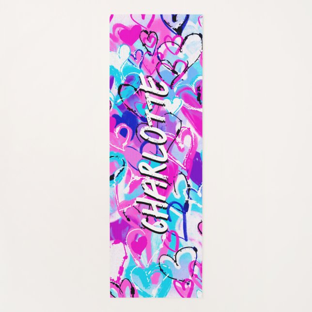 Esterilla De Yoga Delicia armoniosa: Corazones de graffiti azul y ro (Anverso)