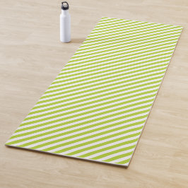 Esterilla De Yoga Diagonal lime green and white stripes pattern