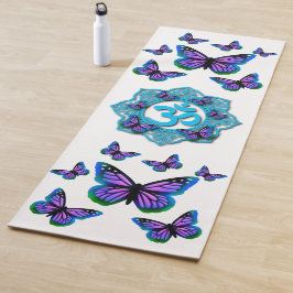 Esterilla De Yoga Diseño azul ohm mandala con mariposas púrpura