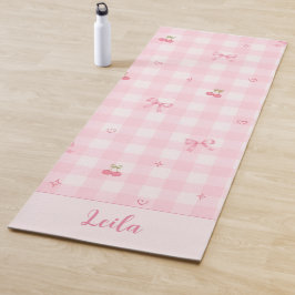 Esterilla De Yoga Diseño de nombre con lazo de cereza en gingham ros