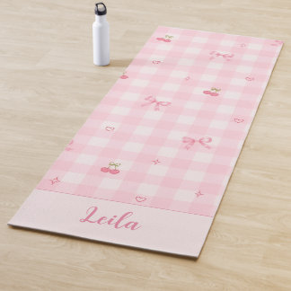 Esterilla De Yoga Diseño de nombre con lazo de cereza en gingham ros