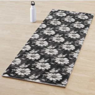 Esterilla De Yoga Diseño de patrones de flor de mariposa - Negro
