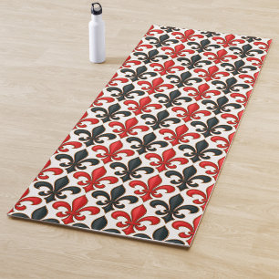 Esterilla De Yoga Diseño del patrón rojo negro barroco Fleur-de-lis