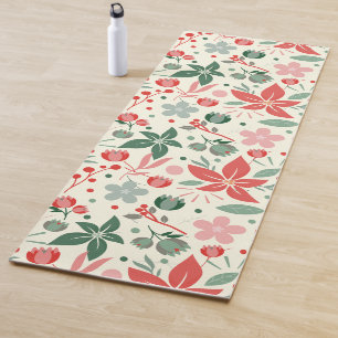 Esterilla De Yoga Diseño floral brillante con hojas verdes y punto