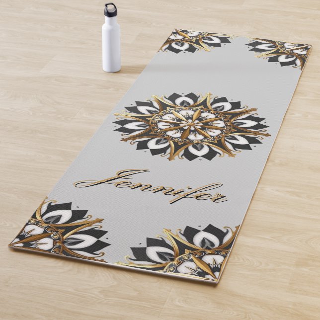 Esterilla De Yoga Diseño geométrico de blanco y oro negro (In situ)