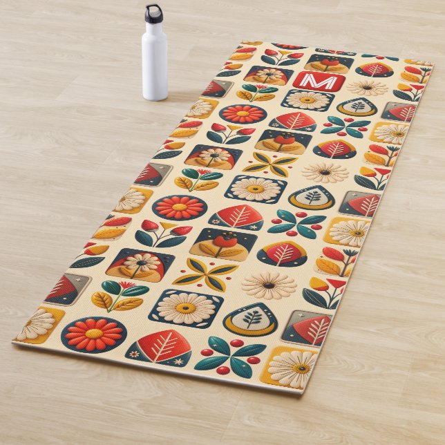 Esterilla De Yoga Diseño retro de yoga floral (In situ)