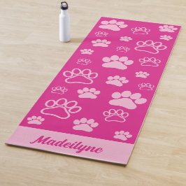 Esterilla De Yoga Divertido Paw Cursivo Monograma rosa caliente y ro