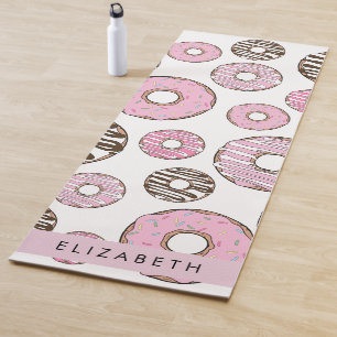 Esterilla De Yoga Donuts rosados, Donuts blancos, rociadores, tu nom