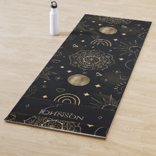 Esterilla De Yoga Doodles Boho Gold Space Diseño Negro