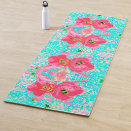 Esterilla De Yoga Dos rosados ciruelas de coral rojo loco hibiscus e