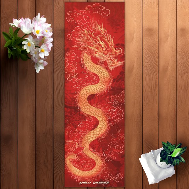 Esterilla De Yoga Dragón rojo y oro (Red & Gold Dragon Yoga Mat)