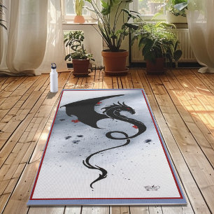Esterilla De Yoga Dragón Tribal Negro Negrita Flores Rojas y Azules
