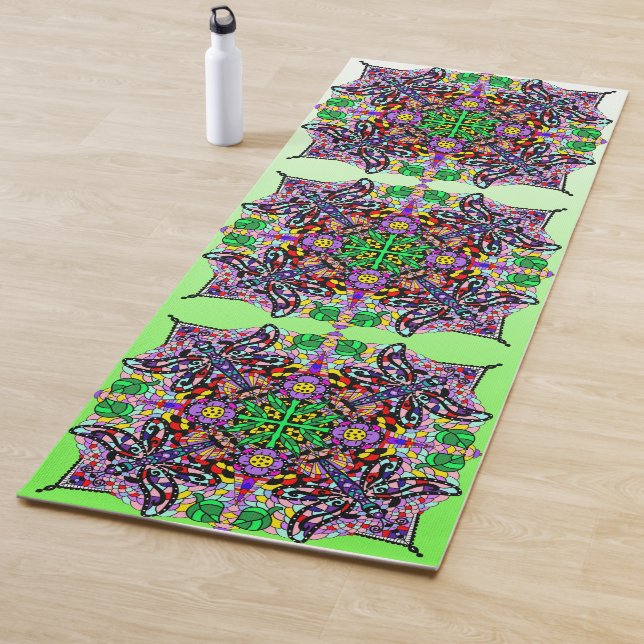 Esterilla De Yoga Dragonfly de arte dibujado a mano Mandala Purple L (In situ)