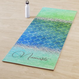 Esterilla De Yoga Dreamy Blue Green Mermaid Purpurinoso Bling