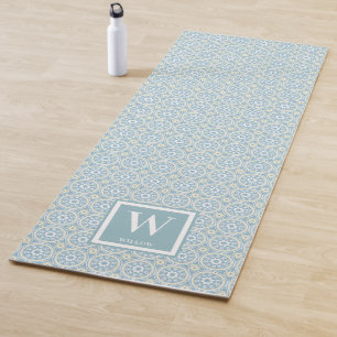 Esterilla De Yoga Ejercicio moderno de monograma de medallón azul
