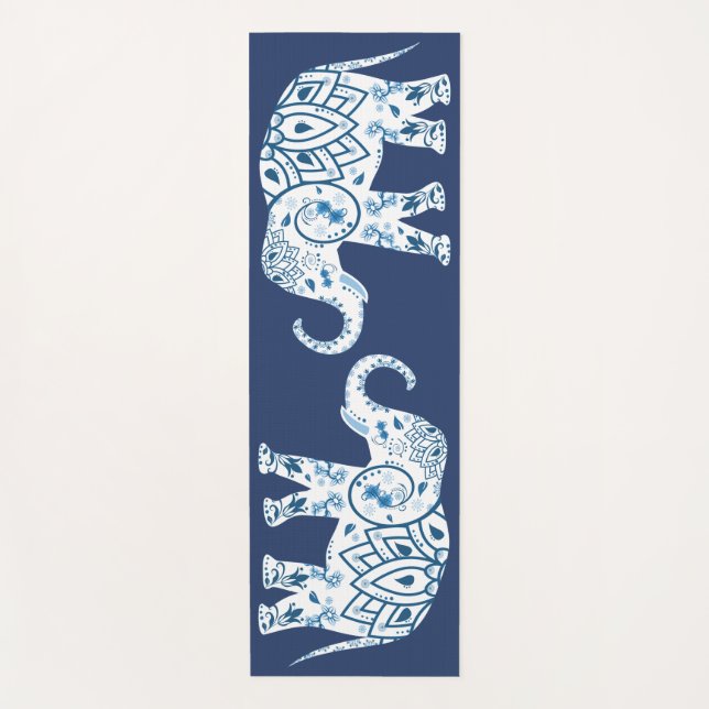 Esterilla De Yoga Elefantes blancos azules (Anverso)