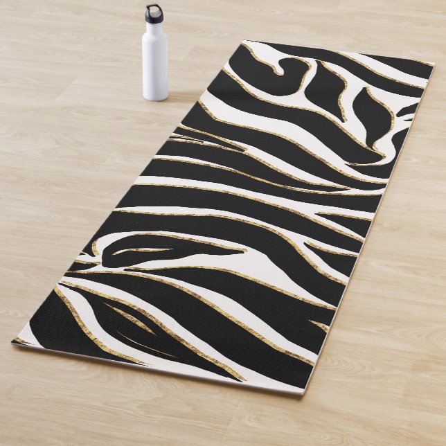 Esterilla De Yoga Elegant Black Gold Zebra White Animal Print (In situ)