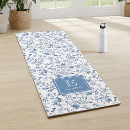 Esterilla De Yoga Elegant Blue French Toile Pattern Monogram Name 