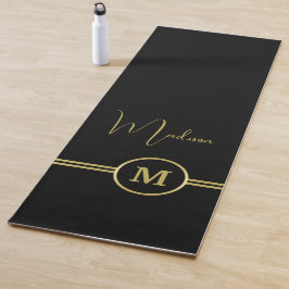 Esterilla De Yoga Elegant Gold Signature Monogram on Black