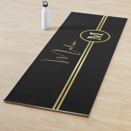 Esterilla De Yoga Elegant Gold Signature Monogram on Black