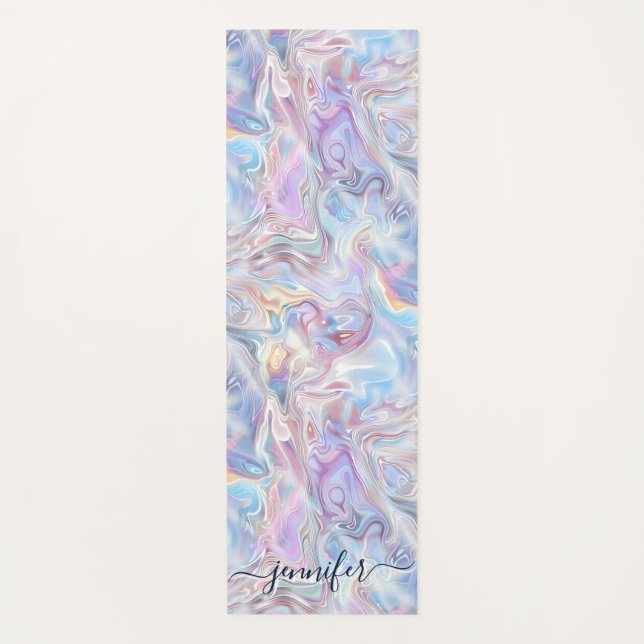 Esterilla De Yoga Elegant Pastel Holographic Marble Swirls Girly (Anverso)