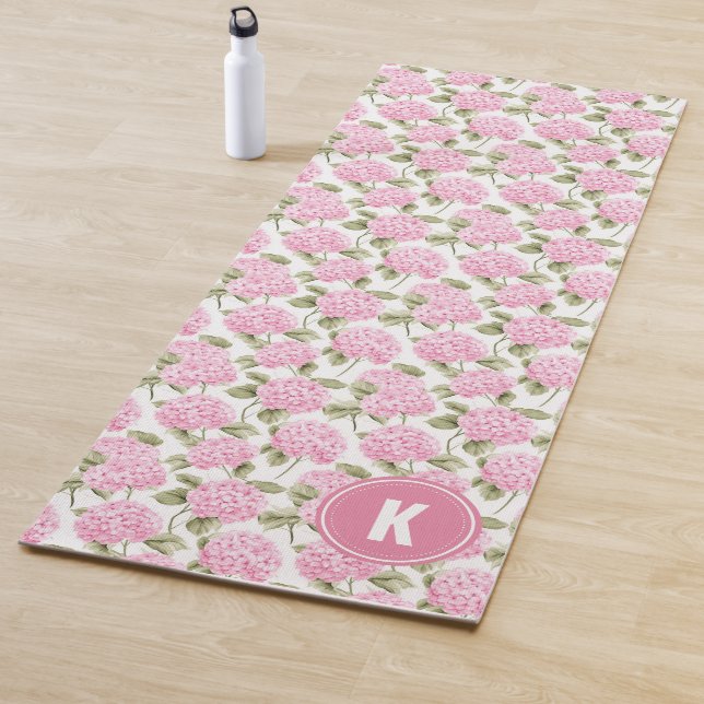 Esterilla De Yoga Elegant Pink Hydragea Flowers Pattern Monogram (In situ)
