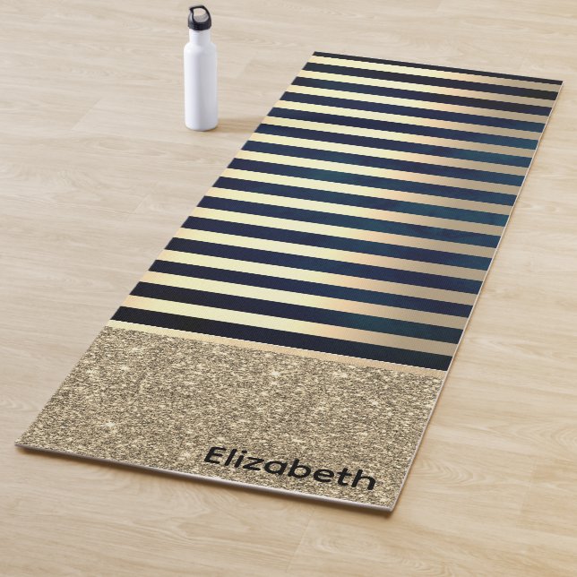 Esterilla De Yoga Elegant Stylish Gold Stripes Glitter,Navy Blue (In situ)