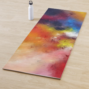 Esterilla De Yoga Elegante Arte Abstracto Naranja Rojo Azul Amarillo